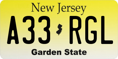 NJ license plate A33RGL