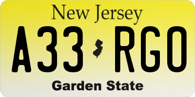 NJ license plate A33RGO