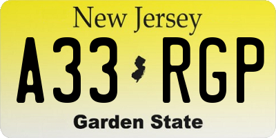 NJ license plate A33RGP