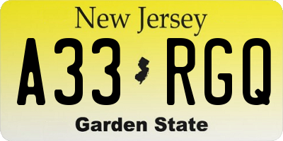 NJ license plate A33RGQ
