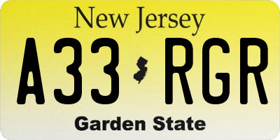 NJ license plate A33RGR