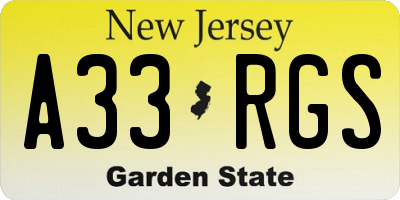 NJ license plate A33RGS