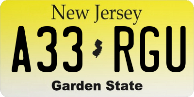 NJ license plate A33RGU