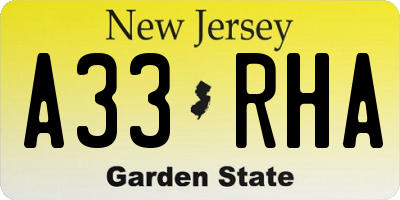 NJ license plate A33RHA