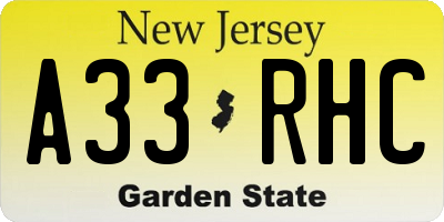 NJ license plate A33RHC
