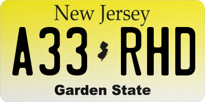 NJ license plate A33RHD