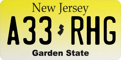 NJ license plate A33RHG
