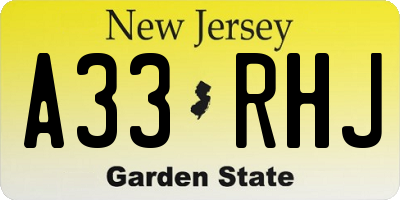 NJ license plate A33RHJ