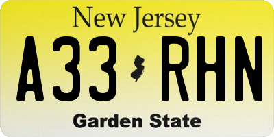 NJ license plate A33RHN