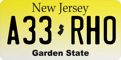 NJ license plate A33RHO