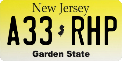 NJ license plate A33RHP