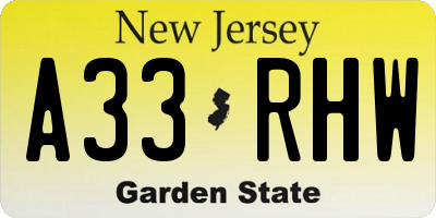 NJ license plate A33RHW