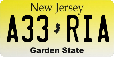 NJ license plate A33RIA