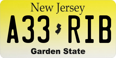 NJ license plate A33RIB