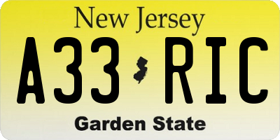 NJ license plate A33RIC
