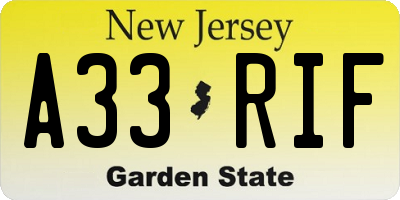 NJ license plate A33RIF