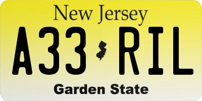 NJ license plate A33RIL