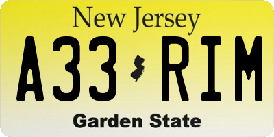 NJ license plate A33RIM