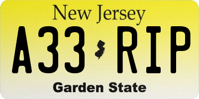 NJ license plate A33RIP