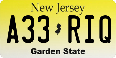 NJ license plate A33RIQ
