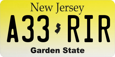 NJ license plate A33RIR