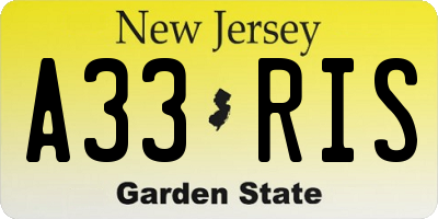 NJ license plate A33RIS
