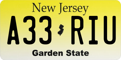 NJ license plate A33RIU