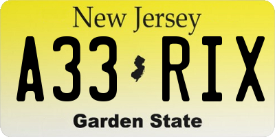 NJ license plate A33RIX