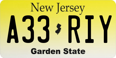 NJ license plate A33RIY
