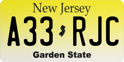 NJ license plate A33RJC
