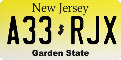 NJ license plate A33RJX