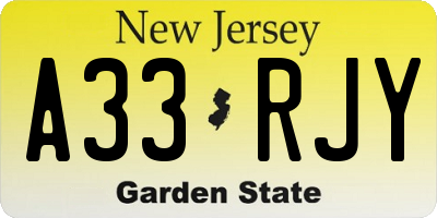 NJ license plate A33RJY