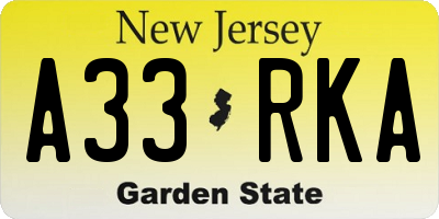 NJ license plate A33RKA