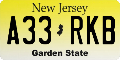 NJ license plate A33RKB