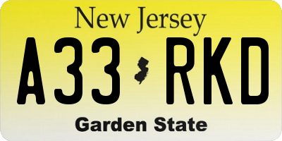 NJ license plate A33RKD