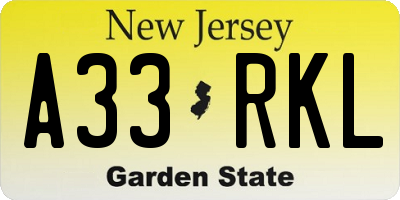 NJ license plate A33RKL