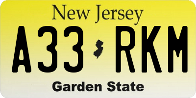 NJ license plate A33RKM