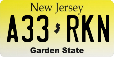 NJ license plate A33RKN