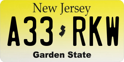 NJ license plate A33RKW