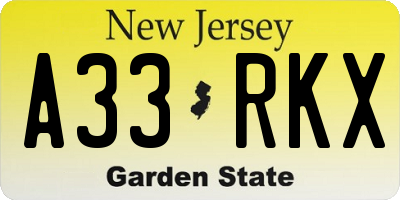 NJ license plate A33RKX