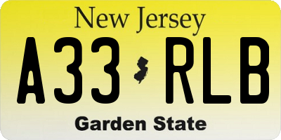 NJ license plate A33RLB