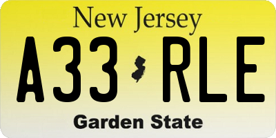 NJ license plate A33RLE