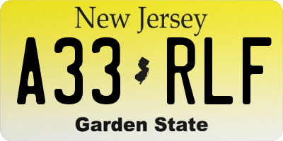 NJ license plate A33RLF