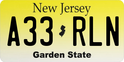 NJ license plate A33RLN