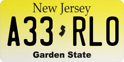 NJ license plate A33RLO