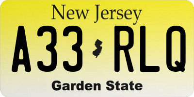 NJ license plate A33RLQ