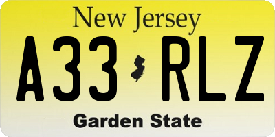 NJ license plate A33RLZ