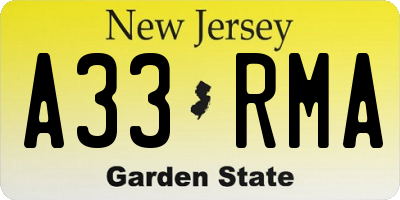 NJ license plate A33RMA