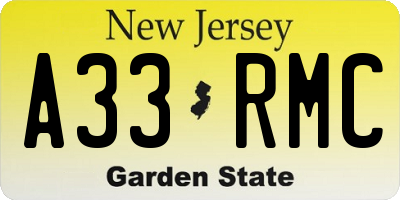 NJ license plate A33RMC