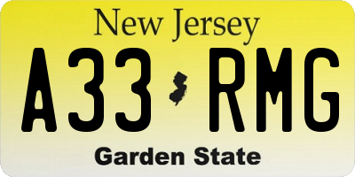 NJ license plate A33RMG